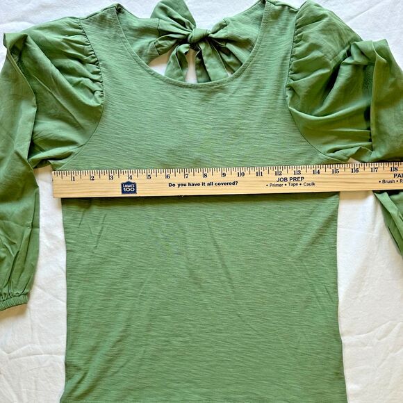 Nation LTD Shalom Tie Back Puff Sleeve Top Blouse Combo Tee XS Clover Green - Picture 7 of 12